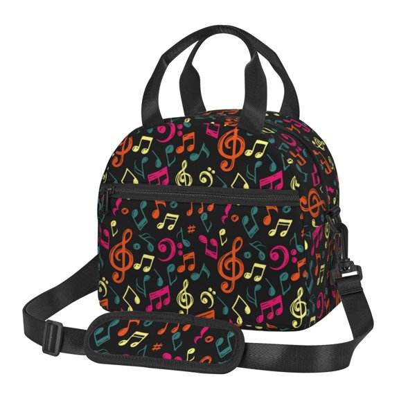 Hirioo Music Notes for Crossbody Lunch Box for Women Men with Adjustable Shoulder Strap for School, Work and Travel