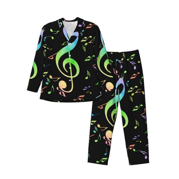 Hirioo Music Notes for Men's Pajama Sets 2 Piece Pjs Men's Long-Sleeved Pajama Set Button Down Sleepwear,S-XXL-X-Large