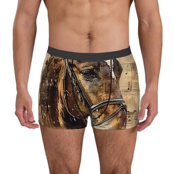 Hirioo Musical Horse Vintage Collage for Men's Boxer Briefs Men Cotton Underwear Boxer Briefs Panties-Large