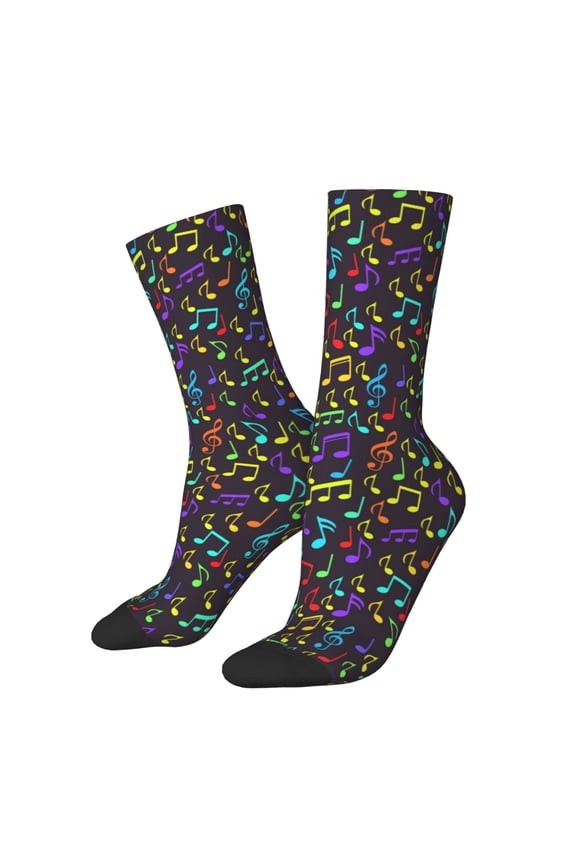 Musical Notes Pattern Adult Middle Tube Socks Breathable Sock Non-Pilling,Contrasting Color Design
