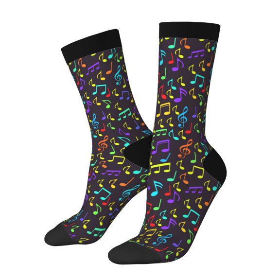 Hirioo Musical Notes Pattern Adult Middle Tube Socks Breathable Sock Non-Pilling,Contrasting Color Design