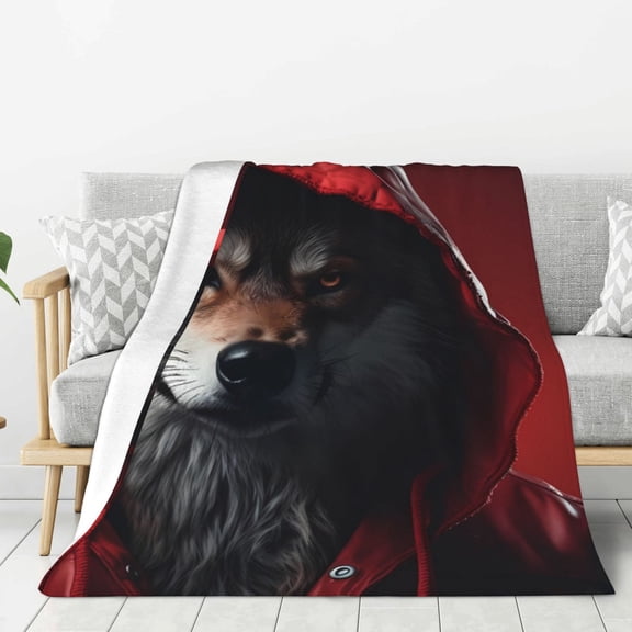 Hirioo Mysterious Hooded Wolf for Flannel Blanket, Cozy and Warm Throw for Bed or Couch ,Perfect for All Seasons-80"x60"