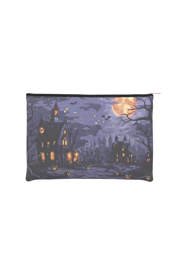 Mystery House Halloween Night for Paper Reusable Cosmetic Bag Zipper Encouragement Travel Pouch Toiletry Bag for Women Girls