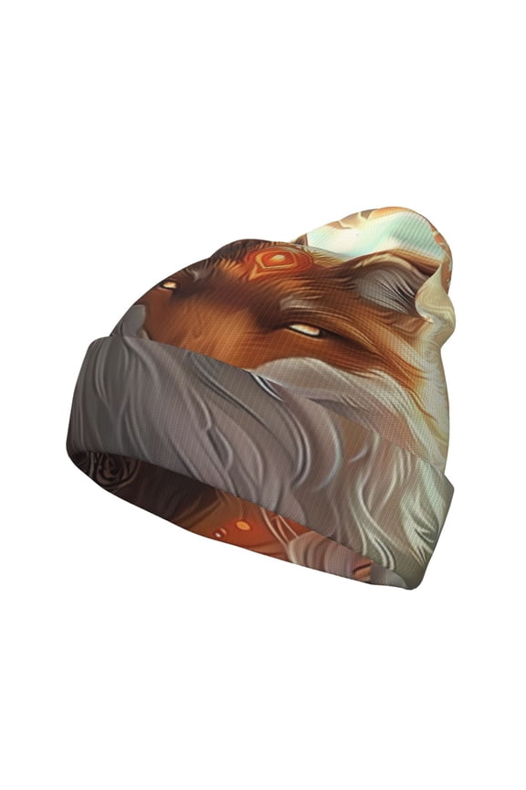 Mystic Fox With Halo for Men's Knit Cuffed Beanie for Outdoor Activities Unisex