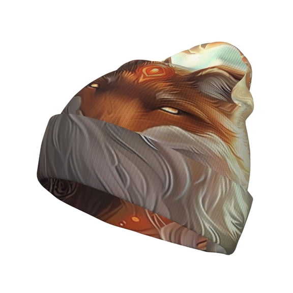 Hirioo Mystic Fox With Halo for Men's Knit Cuffed Beanie for Outdoor Activities Unisex
