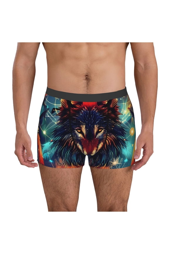 Mystic Wolf Dreamcatcher for Men's Boxer Briefs Men Cotton Underwear Boxer Briefs Panties-Medium
