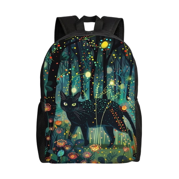 Hirioo Mystical Black Cat Fireflies for Travel Backpack for Women Men, Lightweight and Durable,Gift for Weekender, College, Work,and Outdoor Activities
