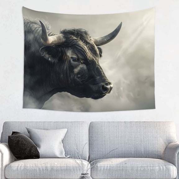Hirioo Mystical Bull in Fog Print Tapestry Lightweight Fabric for Bedroom Aesthetic Home Wall Dorm Décor Living Room Decor 29x37 Inch