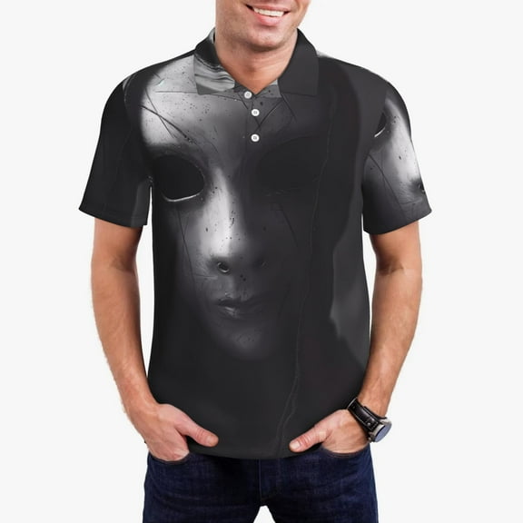 Hirioo Mystical Masked Figure Monochrome for Men’s Polo Shirts Quick Dry Short Sleeve Golf T Shirt Performance Moisture Wicking Casual Workout,Sizes S-4XL-XX-Large