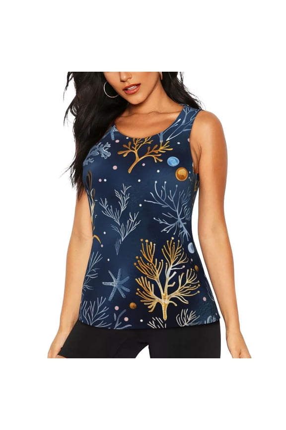 Mystical Underwater Coral Scene for Women's Workout Tank Top Sleeveless Workout Tops Athletic Gym Shirts-Small