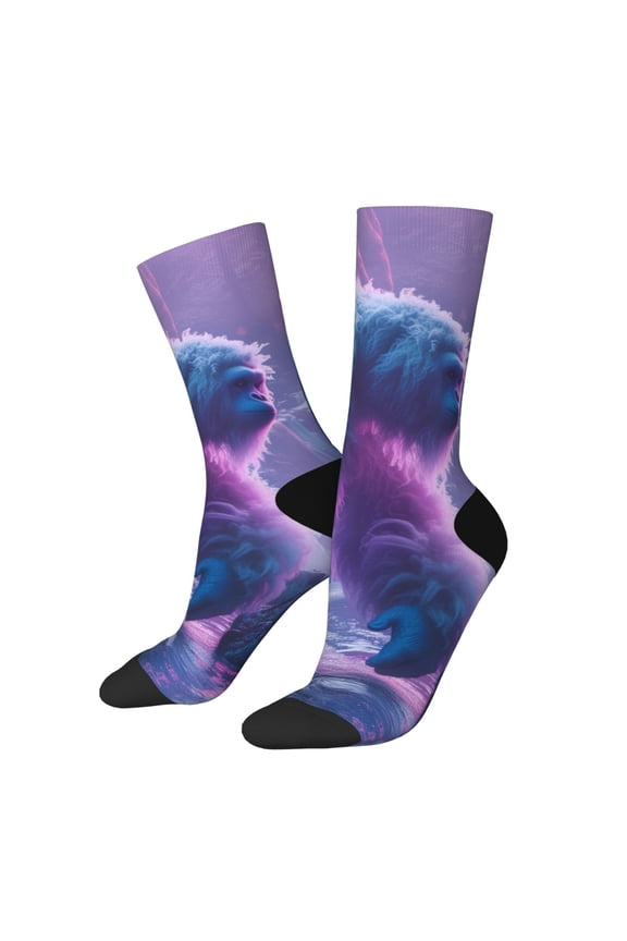Mystical White gorilla Jungle Pattern Adult Middle Tube Socks Breathable Sock Non-Pilling,Contrasting Color Design