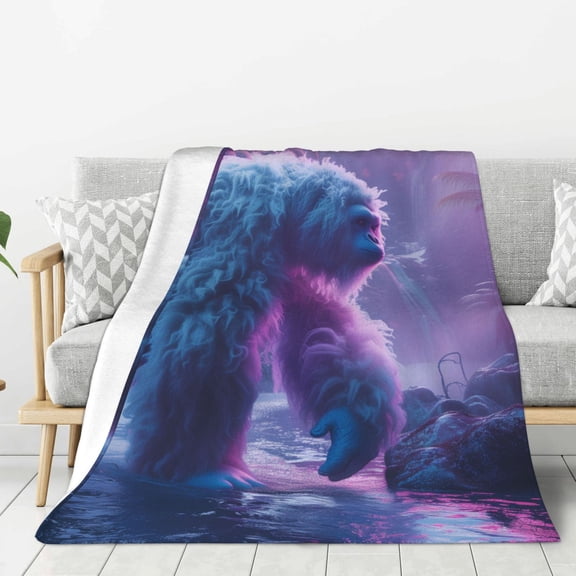 Hirioo Mystical White gorilla Jungle for Flannel Blanket, Cozy and Warm Throw for Bed or Couch ,Perfect for All Seasons-80"x60"