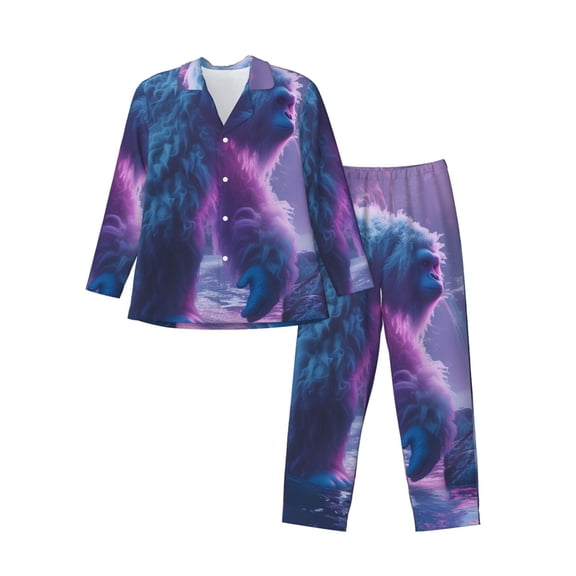 Hirioo Mystical White gorilla Jungle for Men's Pajama Sets 2 Piece Pjs Men's Long-Sleeved Pajama Set Button Down Sleepwear,S-XXL-Large