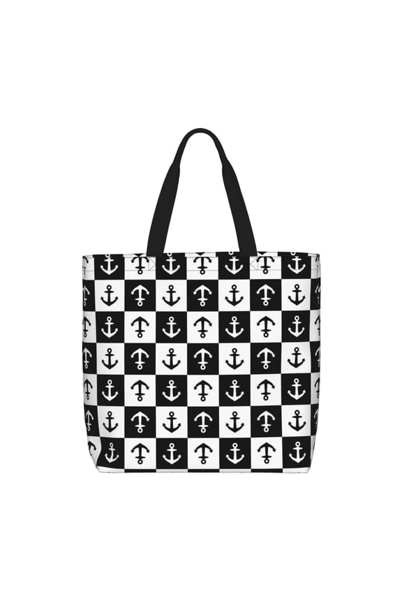 Nautical Anchors1 for Tote Bag for Women, Quilted Shoulder Bag with Zipper, Large Capacity Handbags for Casual, Travel, Work