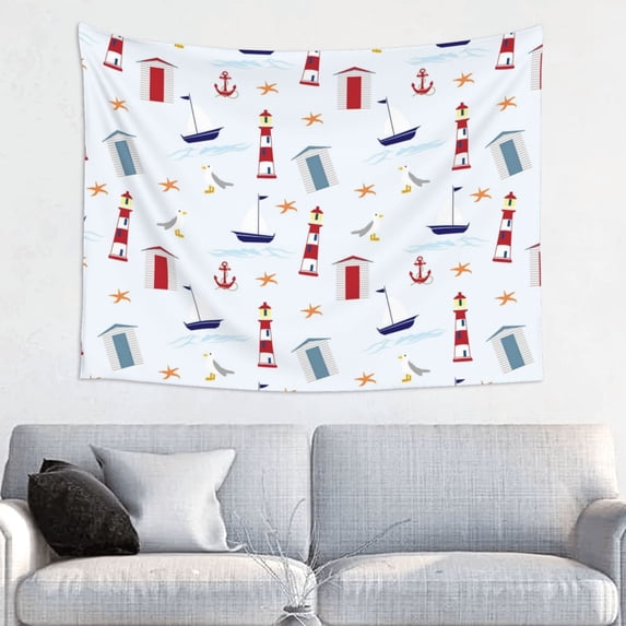 Hirioo Nautical Lighthouse Sailboat Print Tapestry Lightweight Fabric for Bedroom Aesthetic Home Wall Dorm Décor Living Room Decor 29x37 Inch