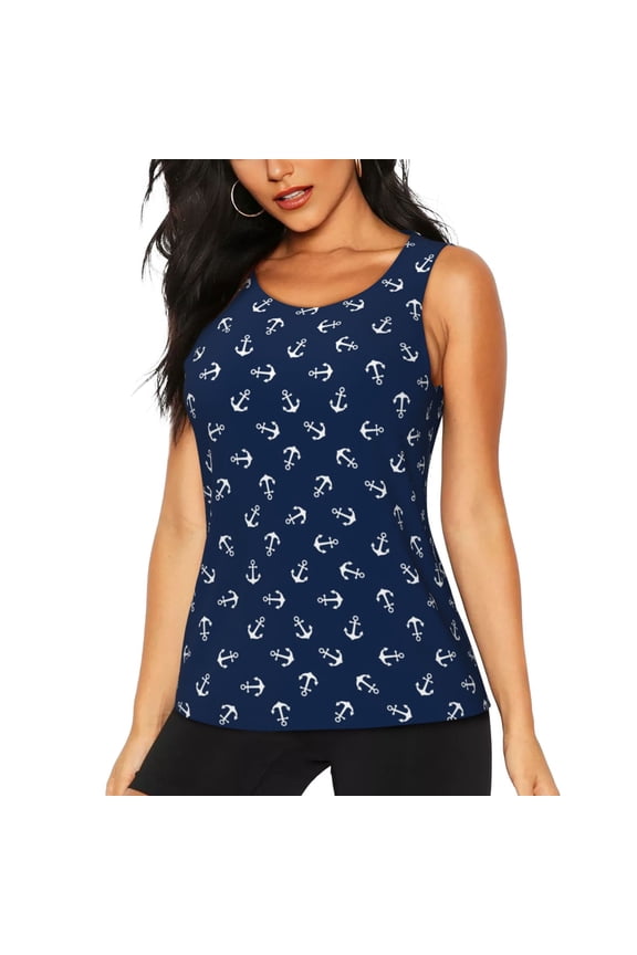 Nautical Themed Simple Anchors for Women's Workout Tank Top Sleeveless Workout Tops Athletic Gym Shirts-Small
