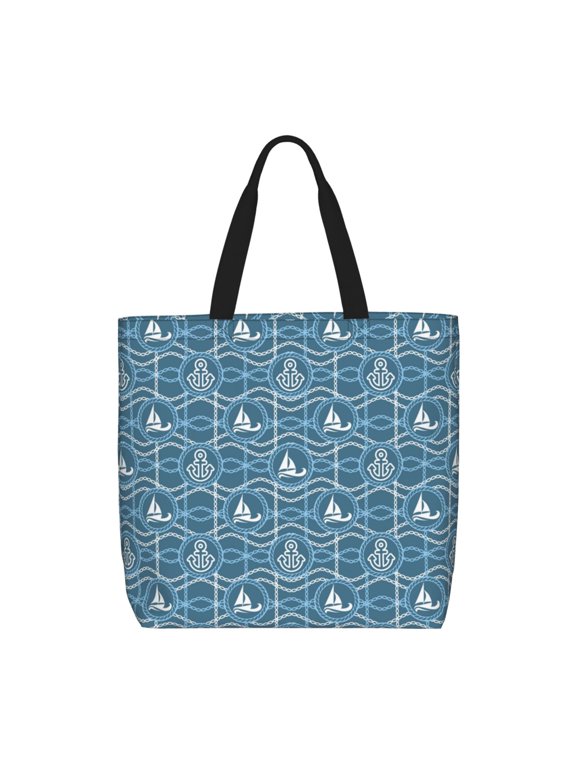 Nautical for Tote Bag for Women, Quilted Shoulder Bag with Zipper, Large Capacity Handbags for Casual, Travel, Work