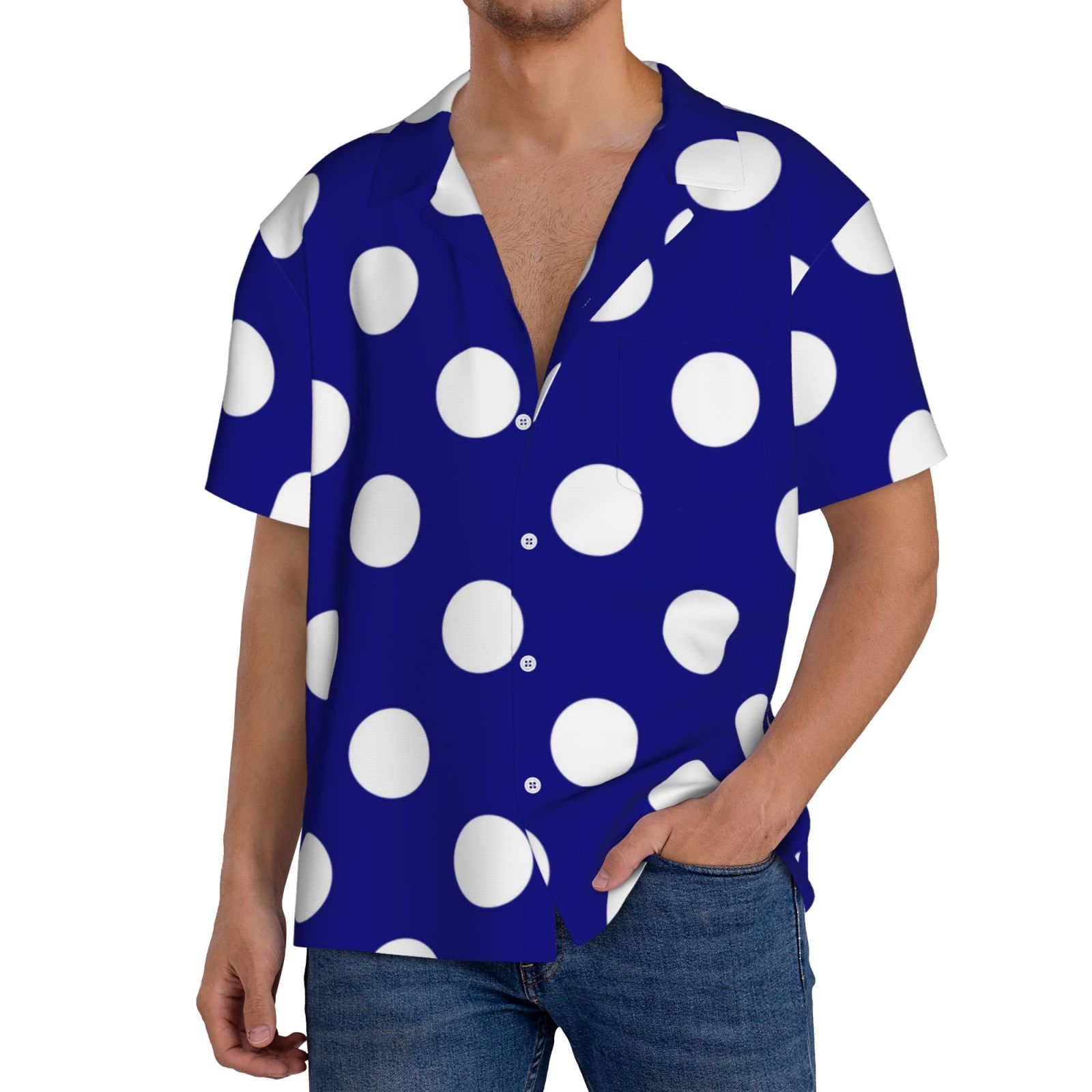 Navy Men'S Cotton Polka Dots Formal Shirts