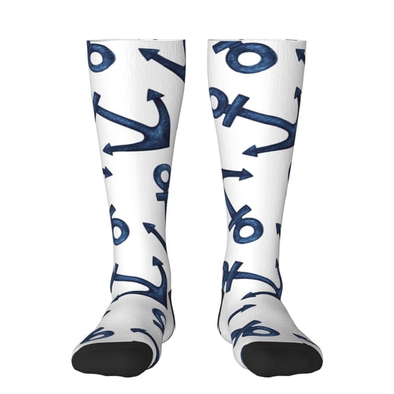 Hirioo Navy Blue Anchor for Adult Stockings Breathable Sock Non-Pilling,Contrasting Color Design