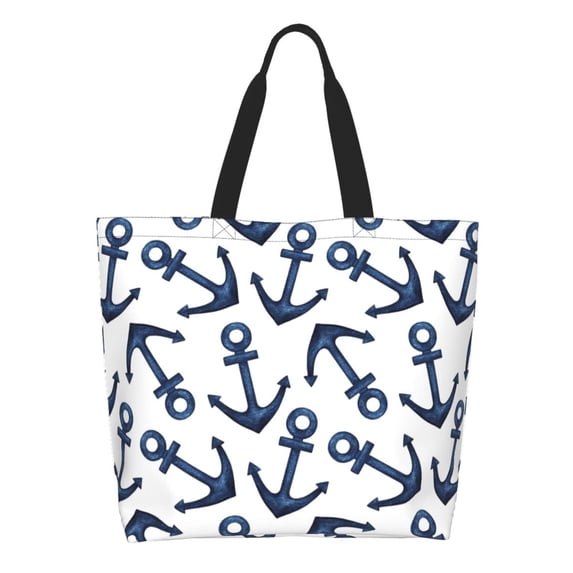 Hirioo Navy Blue Anchors for Single Shoulder Shopping Bag,Eco-Friendly Tote with Large,Perfect for Groceries, Travel, and Daily Use