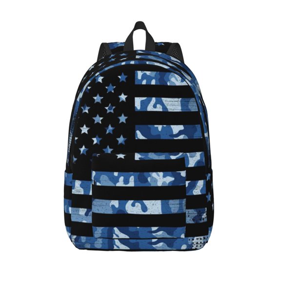 Hirioo Navy Camouflage American Flag Canvas Backpack, Durable Travel Backpack with Multiple Compartments,Large Capacity, Backpack for School, Hiking, Work
