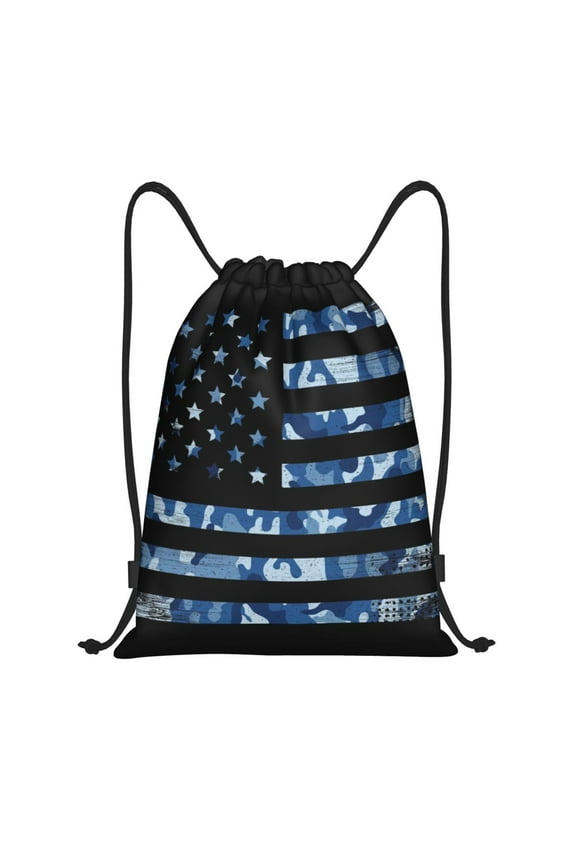 Navy Camouflage American Flag Print Drawstring Backpack Bag Sport Versatile Sports Backpack for Gym, Travel, Swimming, Beach