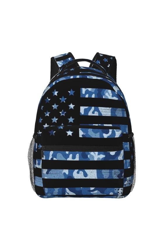 Navy Camouflage American Flag Print Laptop Backpack Lightweight Casual Travel Daypack for College Workplace Travel