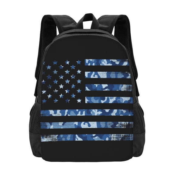 Hirioo Navy Camouflage American Flag for Minimalist Backpack Large Capacity Backpack Travel Backpack For School