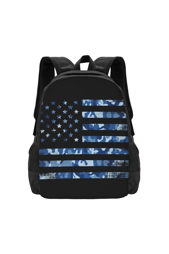 Navy Camouflage American Flag for Minimalist Backpack Large Capacity Backpack Travel Backpack For School
