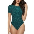 thumbnail image 1 of Hirioo Navy blue sparkling for Women's Round Neck Short-sleeved Onesie Basic Bodysuits-Large, 1 of 7