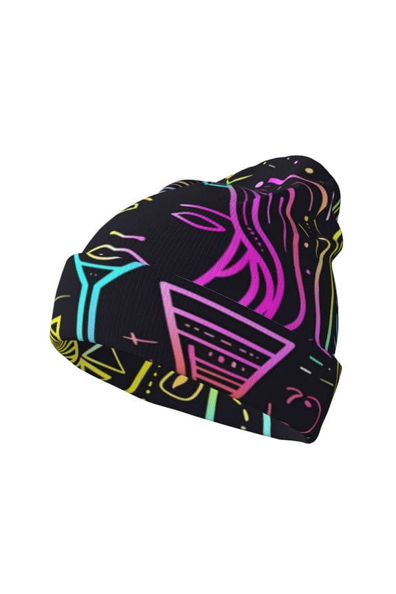 Neon Bar Drinks for Men's Knit Cuffed Beanie for Outdoor Activities Unisex
