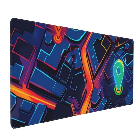 Hirioo Neon City Map for Mouse Pad ,Anti-Slip Base, Durable Stitched Edges, Perfect for Gaming, Office, and Home Use,16x35.5in