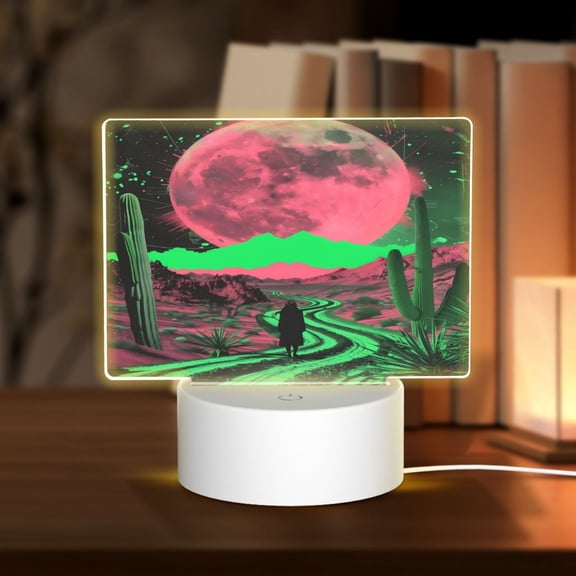 Hirioo Neon Desert Moon for Rectangular Acrylic with Night Light Best Gifts for Lover Girl Mom, Valentine's Day Anniversary Birthday Wedding Present
