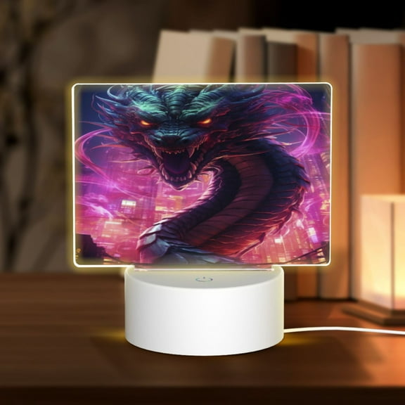 Hirioo Neon Futuristic Dragon for Rectangular Acrylic with Night Light Best Gifts for Lover Girl Mom, Valentine's Day Anniversary Birthday Wedding Present