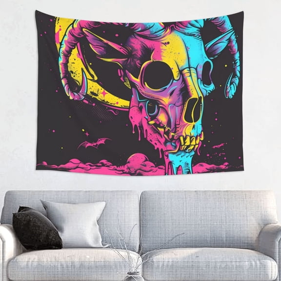 Hirioo Neon Gothic Skull Moon Print Tapestry Lightweight Fabric for Bedroom Aesthetic Home Wall Dorm Dcor Living Room Decor 29x37 Inch