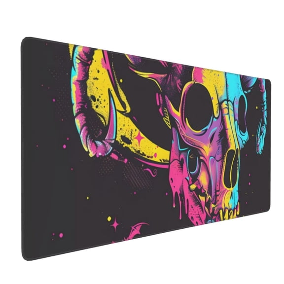 Hirioo Neon Gothic Skull Moon for Mouse Pad ,Anti-Slip Base, Durable Stitched Edges, Perfect for Gaming, Office, and Home Use,16x35.5in
