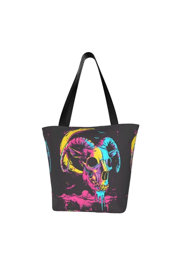 Neon Gothic Skull Moon for Women's Casual Shoulder Tote Bag Handbag For Women Work College Travel Business Shopping