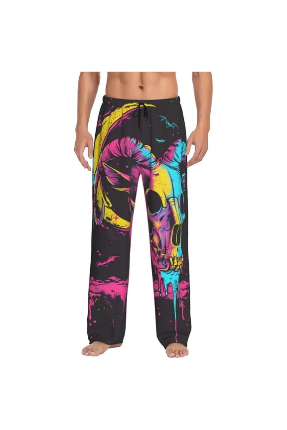 Neon Gothic Skull Moon for Women's PJ Pajama Pants Sleep Pants Women's Home Trousers with Pockets,S-3XL-Large
