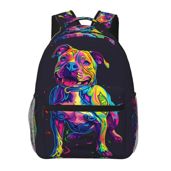 Hirioo Neon Pop Art Pitbull Print Laptop Backpack Lightweight Casual Travel Daypack for College Workplace Travel
