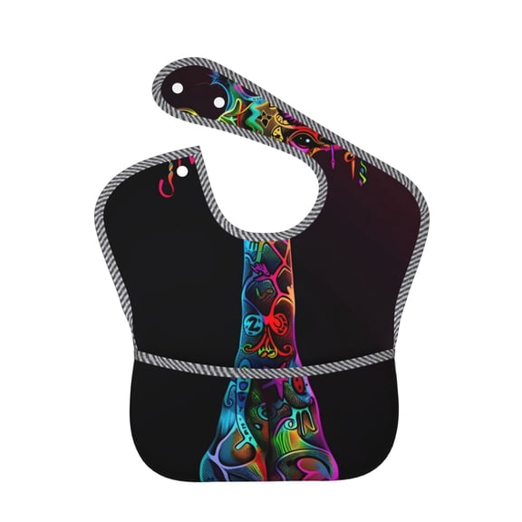 Hirioo Neon Psychedelic Giraffe for Baby Waterproof Pocket Bib Adjustable Closed for Babies Toddlers with Large Pocket 6-24Months