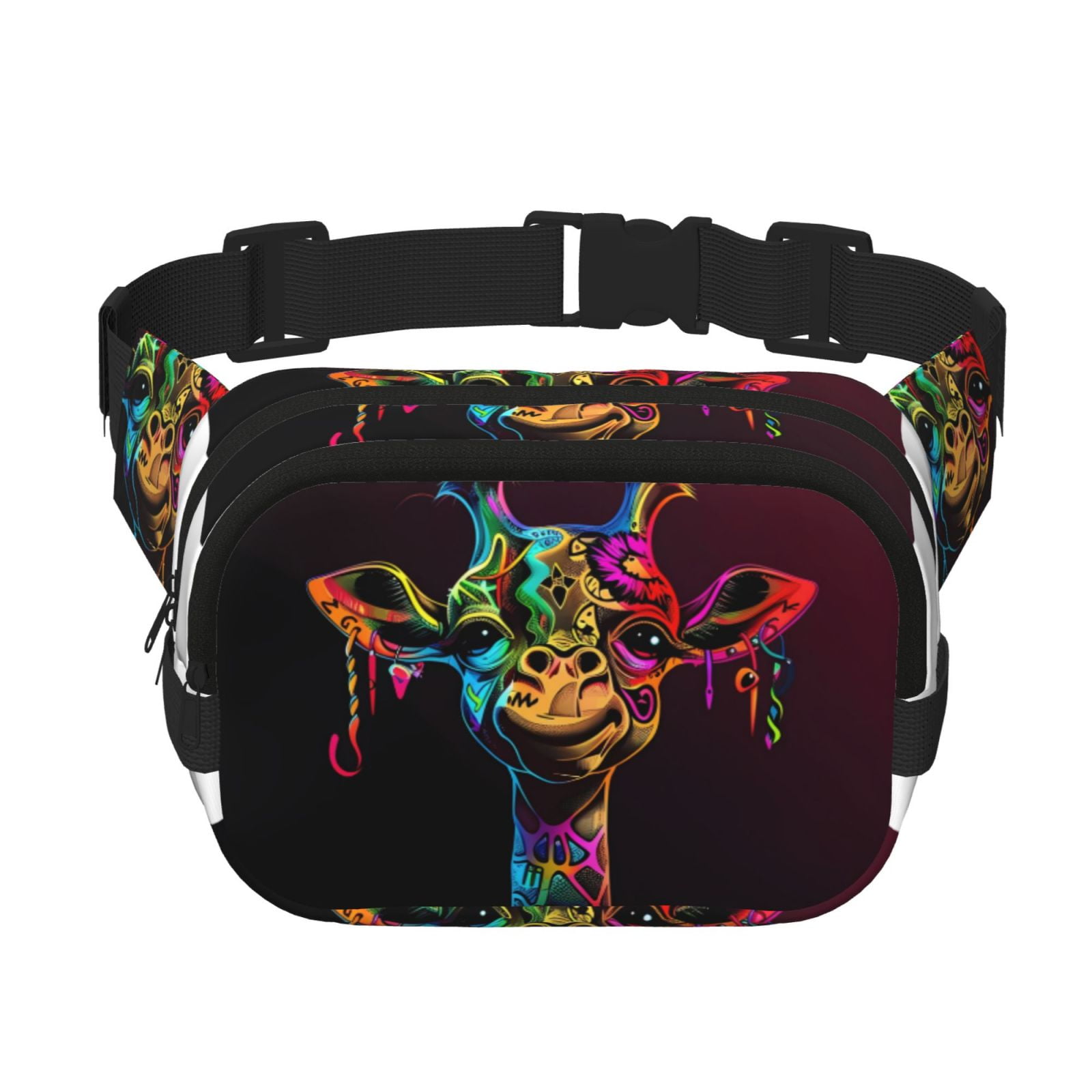 Hirioo Neon Psychedelic Giraffe for Double Layer Waist Bag Adjustable Fanny Pack For Travel Running Hiking