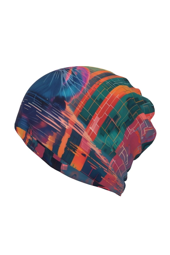 Neon Rabbit In Archway for Multifunction Beanie Hat for Men and Women Unisex for Winter Sports, Outdoor Activities, and Daily Wear