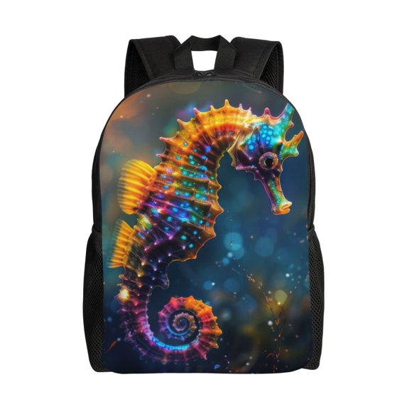 Hirioo Neon Seahorse Underwater Realm for Travel Backpack for Women Men, Lightweight and Durable,Gift for Weekender, College, Work,and Outdoor Activities