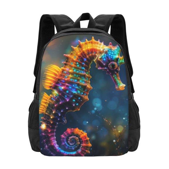 Hirioo Neon Seahorse Underwater Realm for Minimalist Backpack Large Capacity Backpack Travel Backpack For School