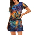 thumbnail image 1 of Hirioo Neon Shanghai Cityscape Night for Women’s Nightdress Comfortable Short Sleeve Nightwear Casual Sleep Dress, 1 of 6