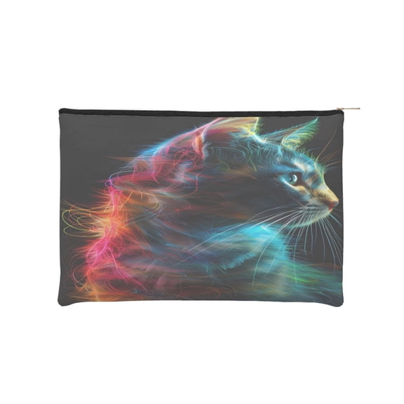 Hirioo Neon Spectrum Cat Portrait for Paper Reusable Cosmetic Bag Zipper Encouragement Travel Pouch Toiletry Bag for Women Girls