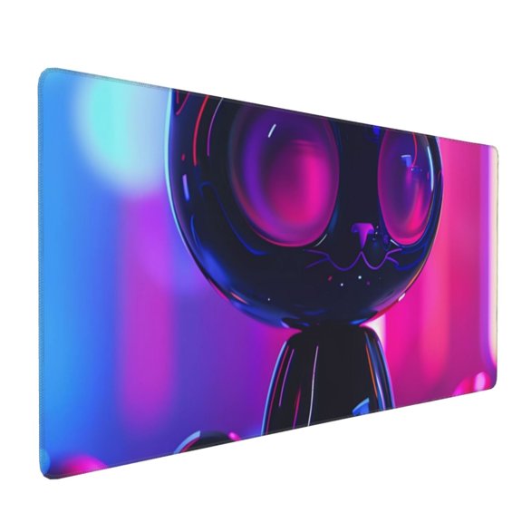 Hirioo Neon Toy Cat Reflections for Mouse Pad ,Anti-Slip Base, Durable Stitched Edges, Perfect for Gaming, Office, and Home Use,16x35.5in
