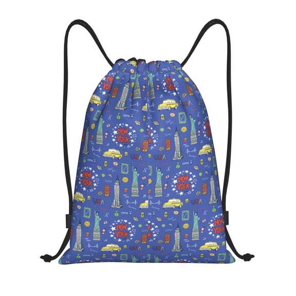 Hirioo New-York City Print Drawstring Backpack Bag Sport Versatile Sports Backpack for Gym, Travel, Swimming, Beach