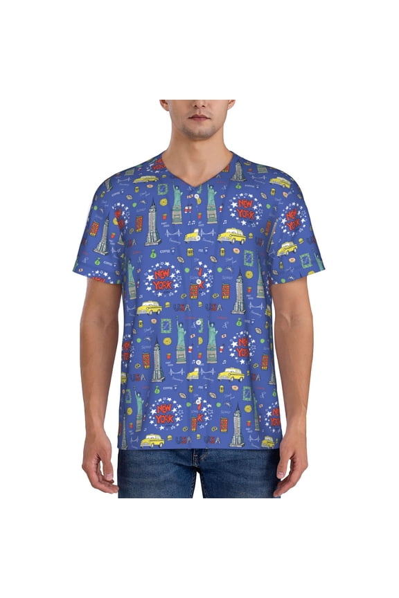 New-York City for Men's Baseball T-shirt Shirts Short Sleeve Casual Summer Button Stretch T Shirts,Size S-4XL-Medium