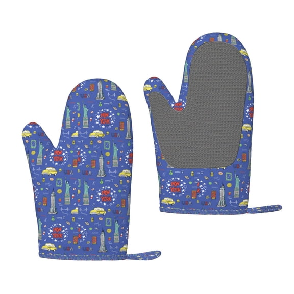 Hirioo New-York City for Silicone Oven Mitts for BBQ, Baking, Cooking, Set of 2, Heat Resistant 260, Non-Slip Kitchen Essentials
